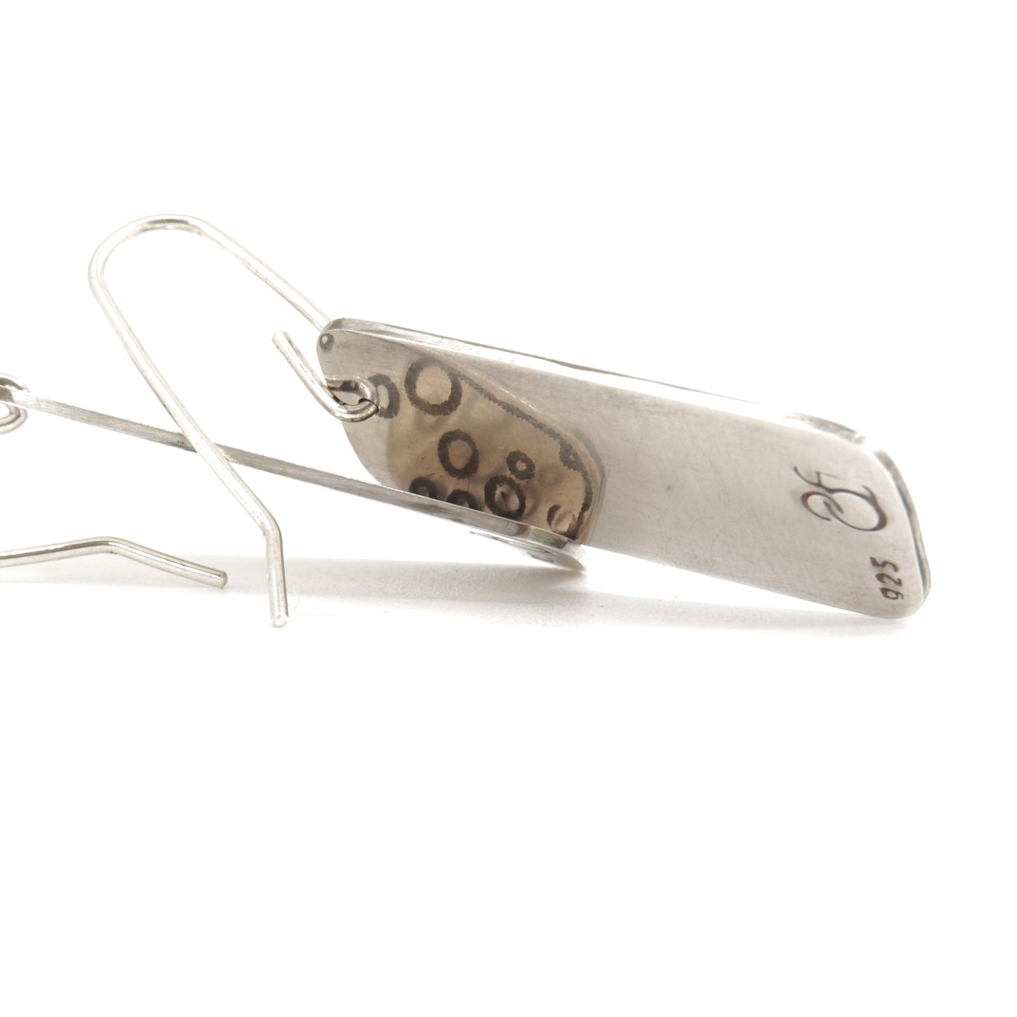 Growling Grass Frog Pattern Etched Rectangular Sterling Silver Drop Earrings