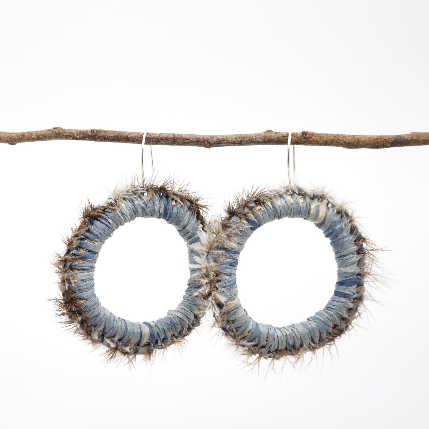 Splendid Fairy Wren Emu Feather Raffia Hoop Earrings