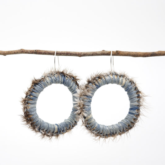 Splendid Fairy Wren Emu Feather Raffia Hoop Earrings