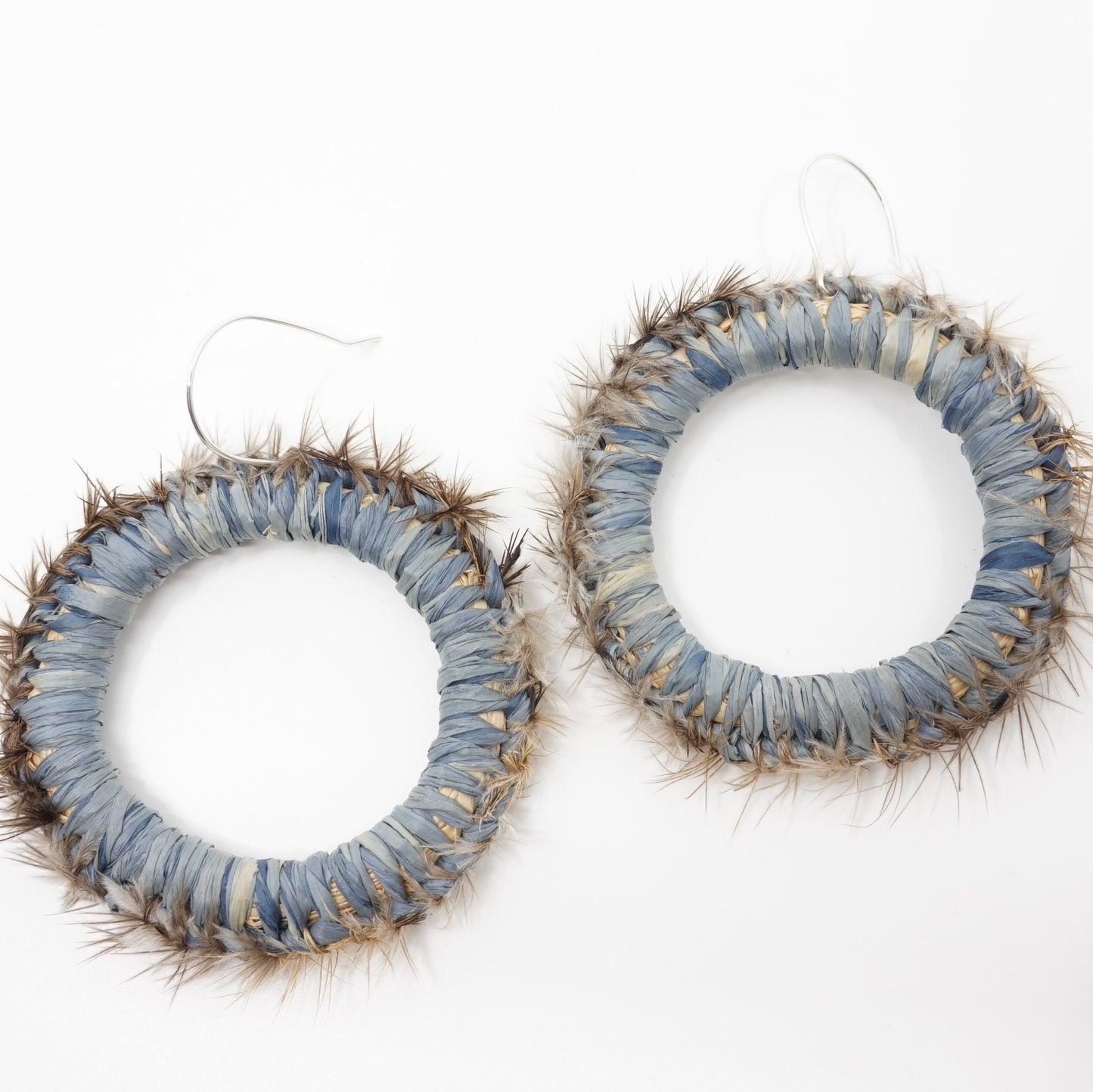 Splendid Fairy Wren Emu Feather Raffia Hoop Earrings