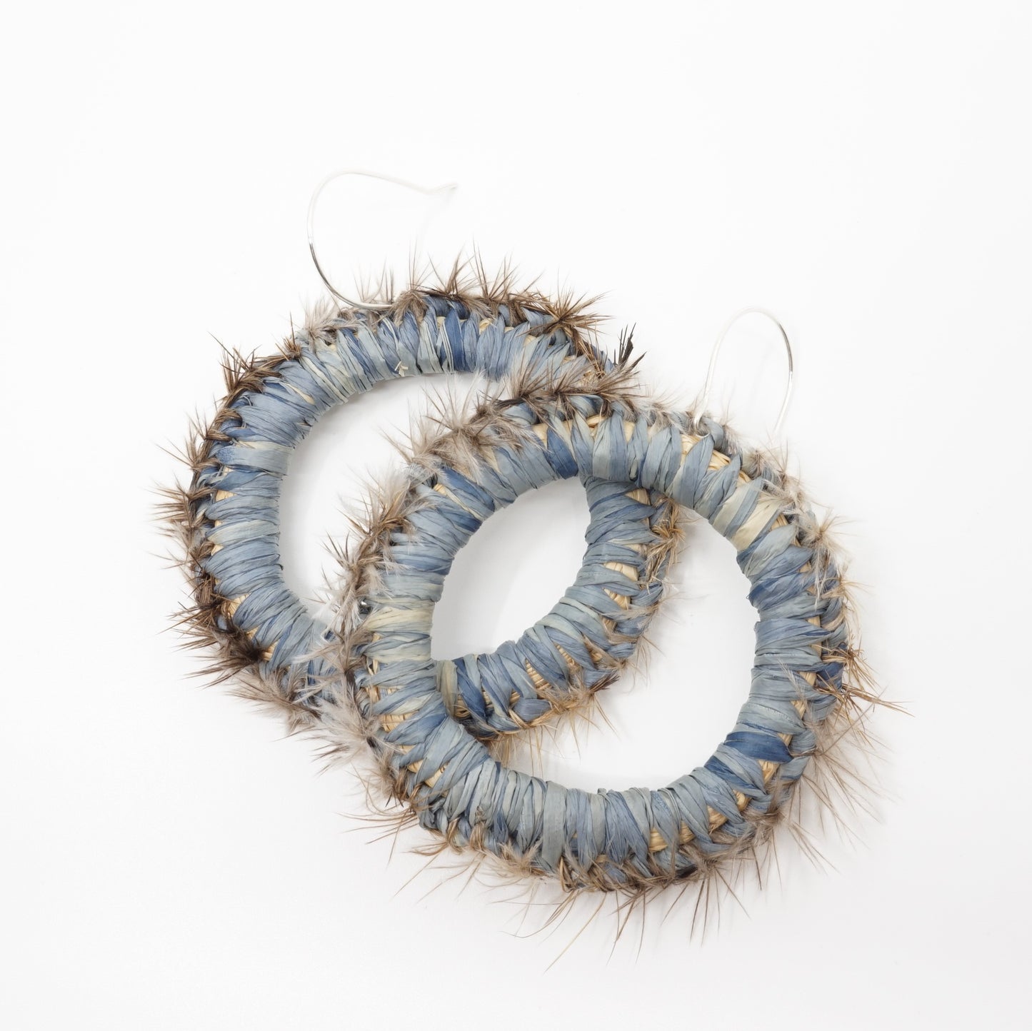 Splendid Fairy Wren Emu Feather Raffia Hoop Earrings
