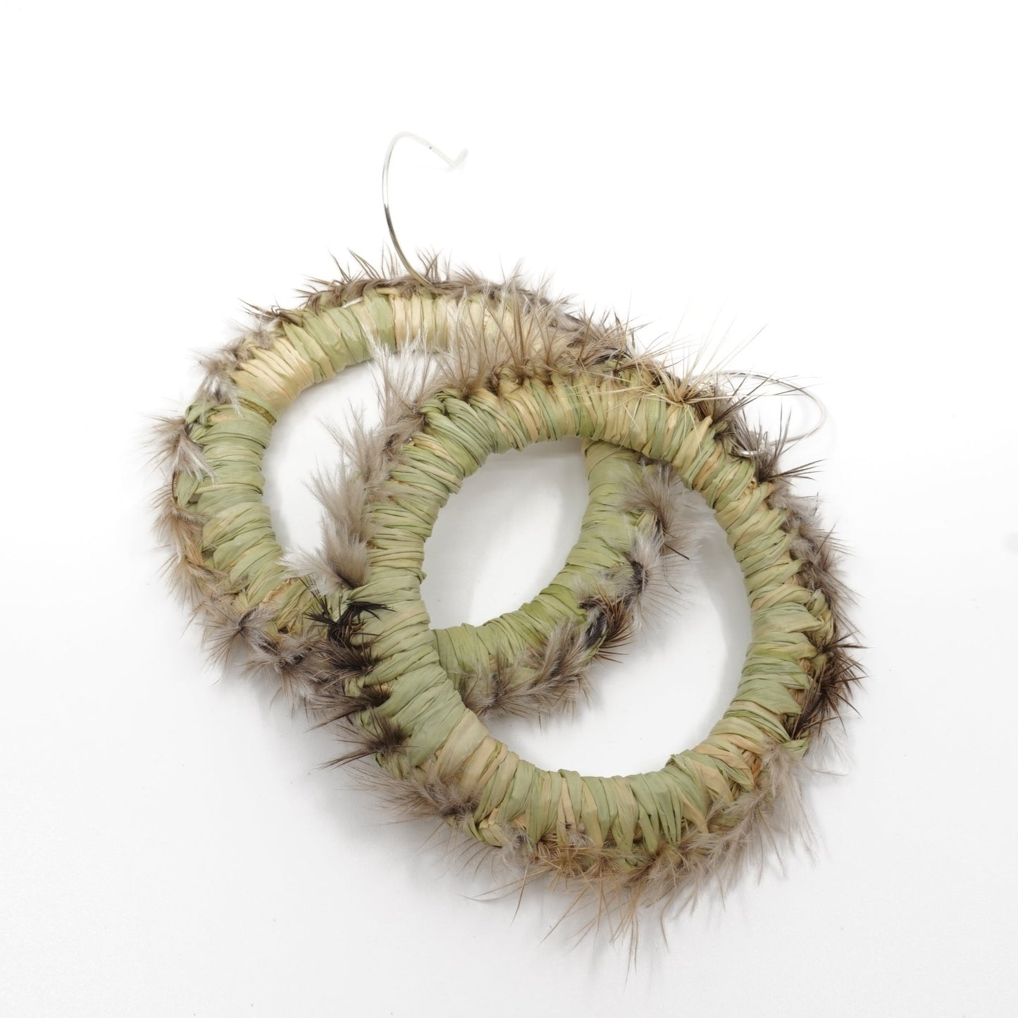 Fern New Growth Emu Feather Raffia Hoop Earrings