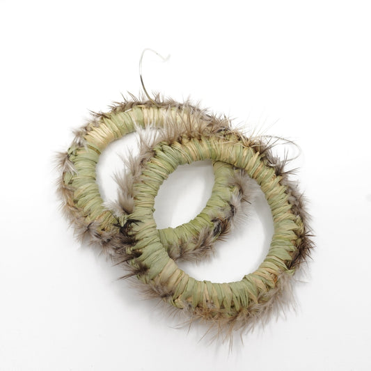 Fern New Growth Emu Feather Raffia Hoop Earrings