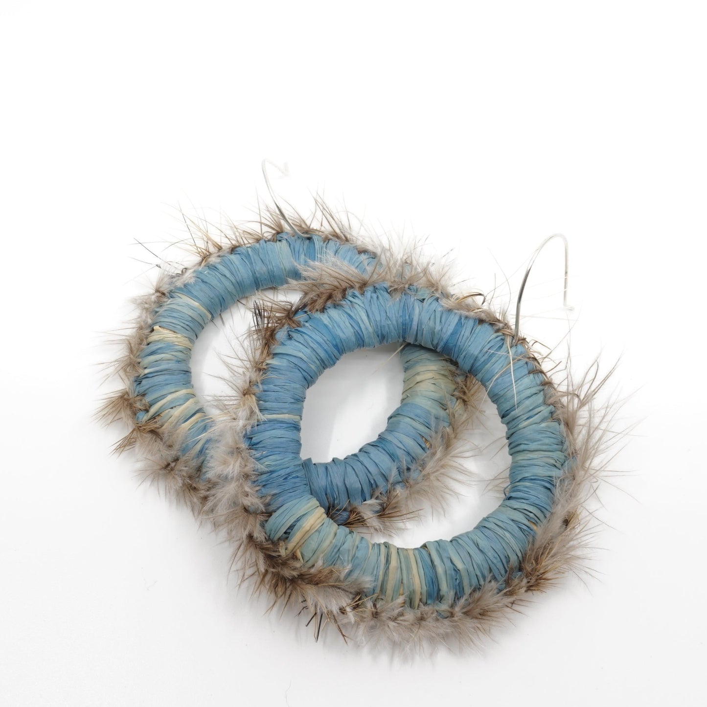 Ocean Spray Emu Feather Raffia Hoop Earrings