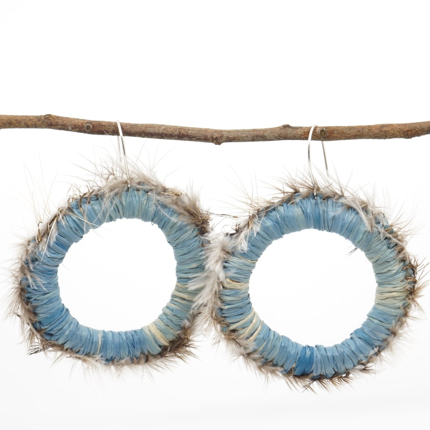 Ocean Spray Emu Feather Raffia Hoop Earrings