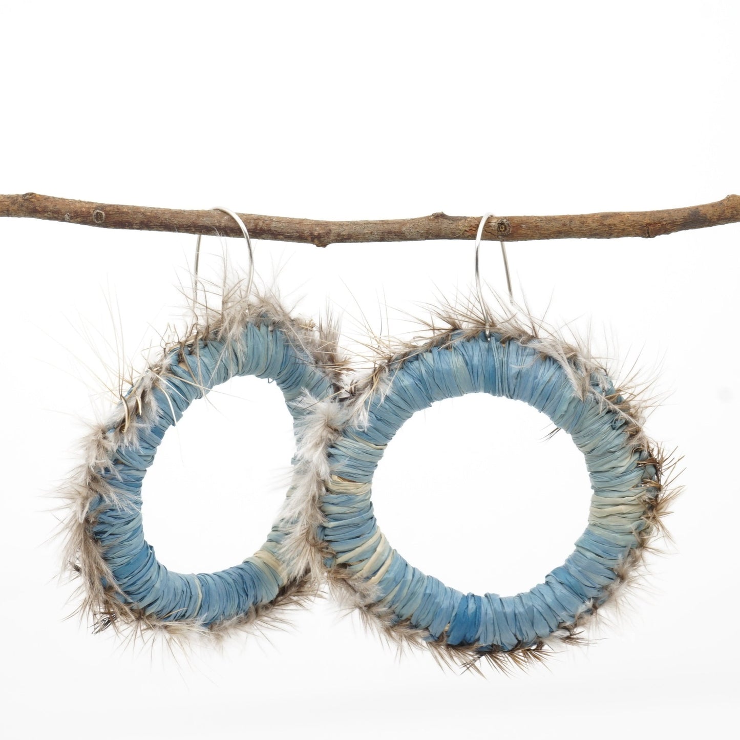 Ocean Spray Emu Feather Raffia Hoop Earrings