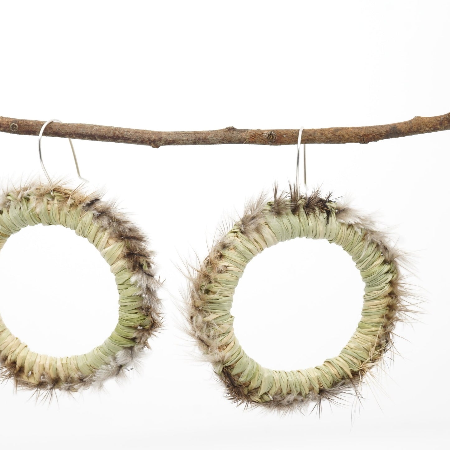 Fern New Growth Emu Feather Raffia Hoop Earrings