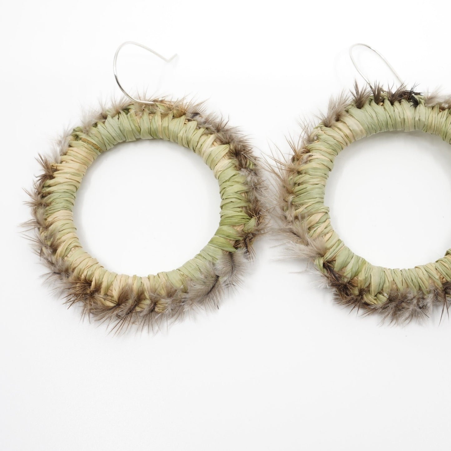 Fern New Growth Emu Feather Raffia Hoop Earrings
