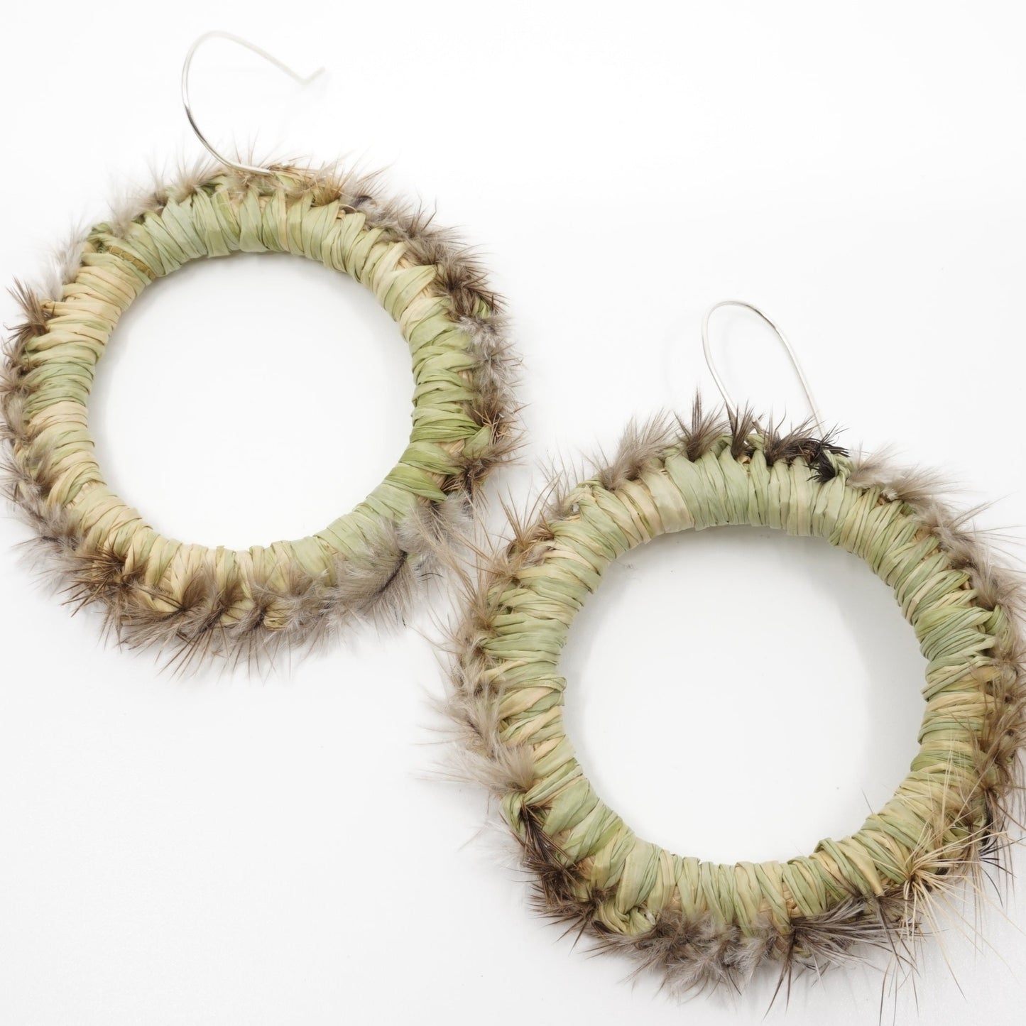 Fern New Growth Emu Feather Raffia Hoop Earrings