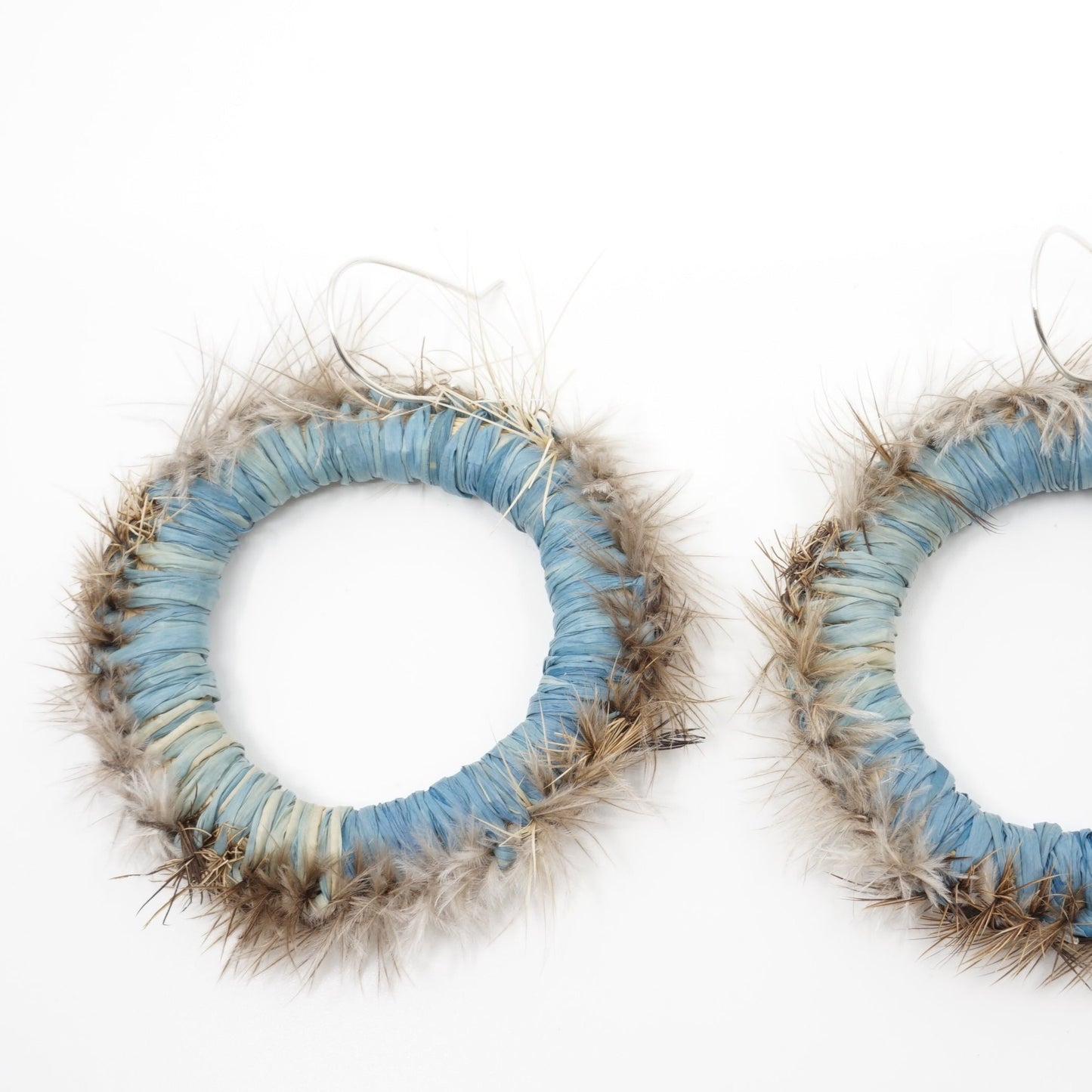 Ocean Spray Emu Feather Raffia Hoop Earrings