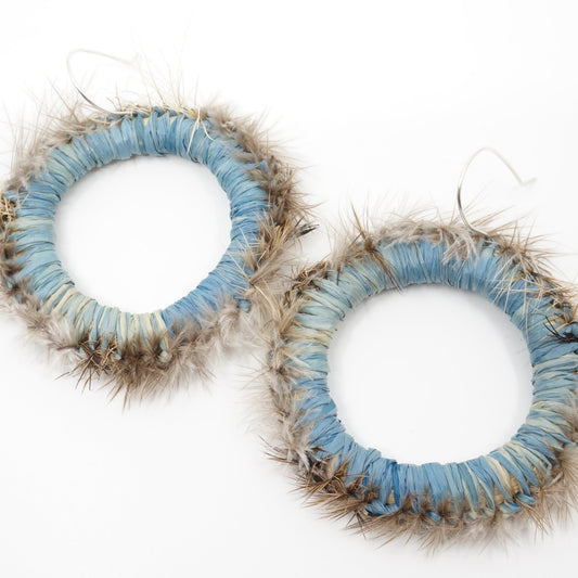 Ocean Spray Emu Feather Raffia Hoop Earrings