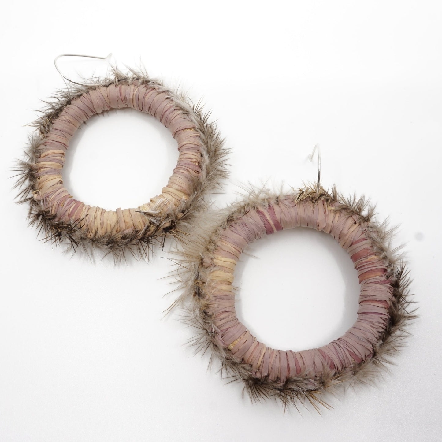 Mulla Mulla Flower Emu Feather Raffia Hoop Earrings
