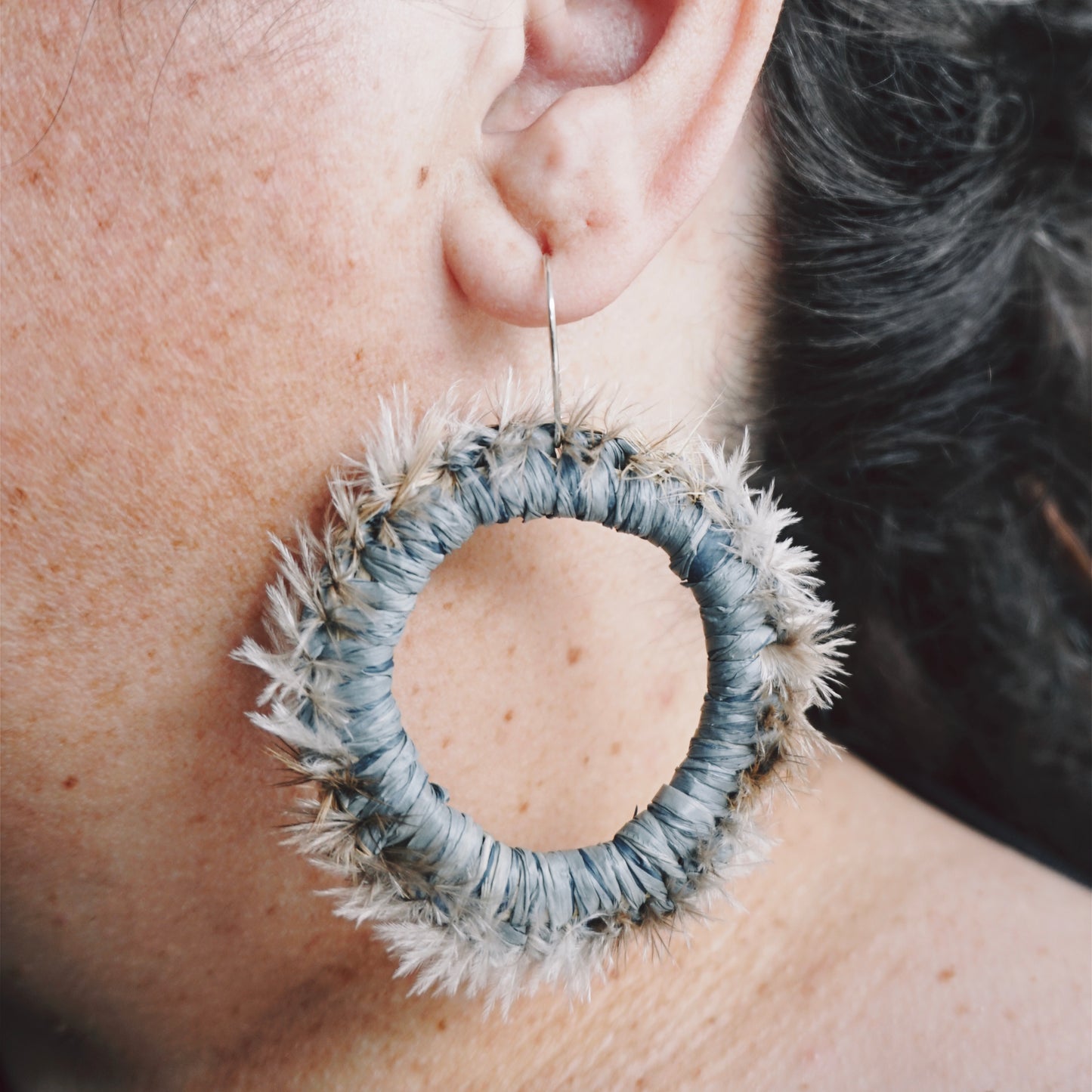 Splendid Fairy Wren Emu Feather Raffia Hoop Earrings