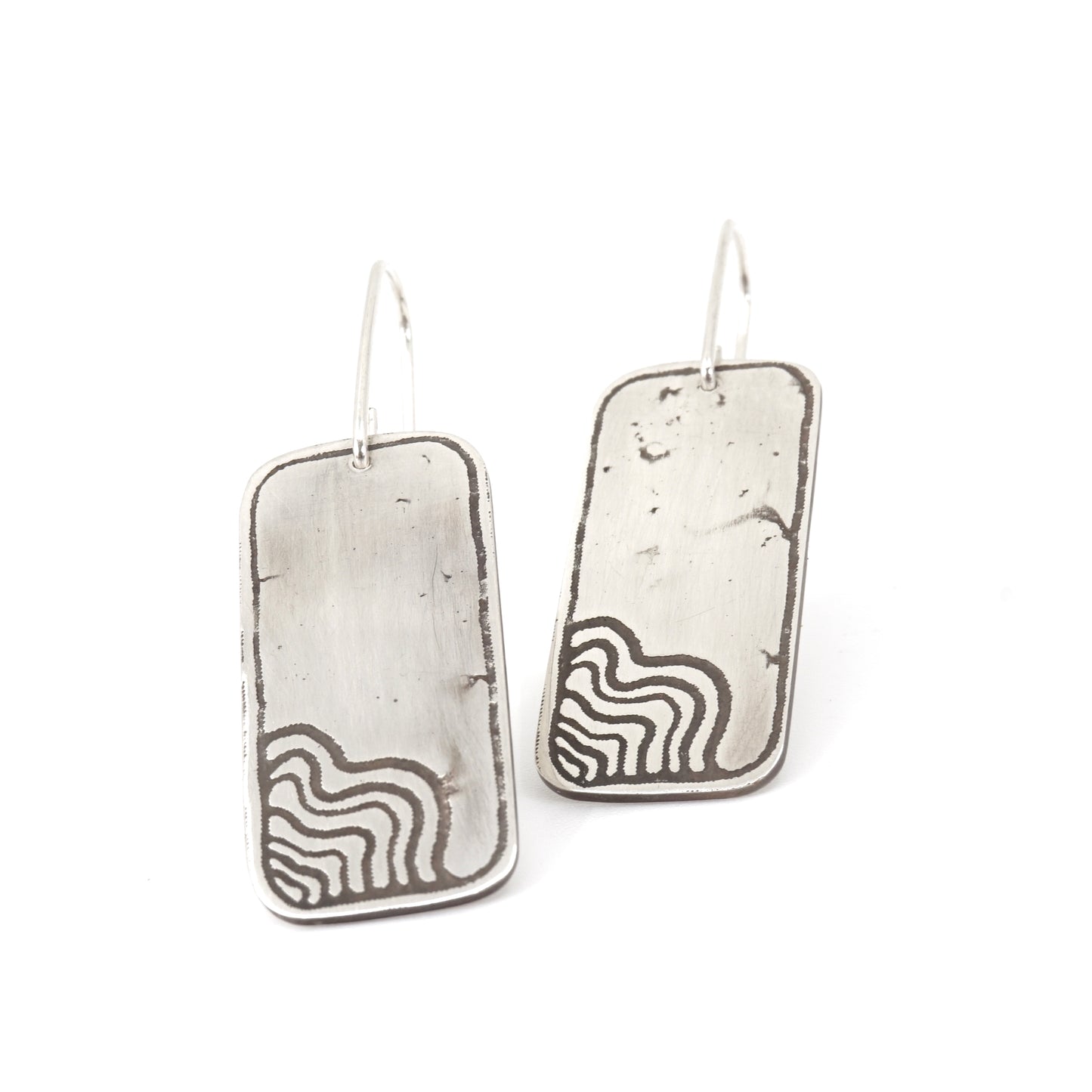 Wetland Habitat Etched Rectangular Sterling Silver Drop Earrings