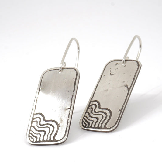 Wetland Habitat Etched Rectangular Sterling Silver Drop Earrings