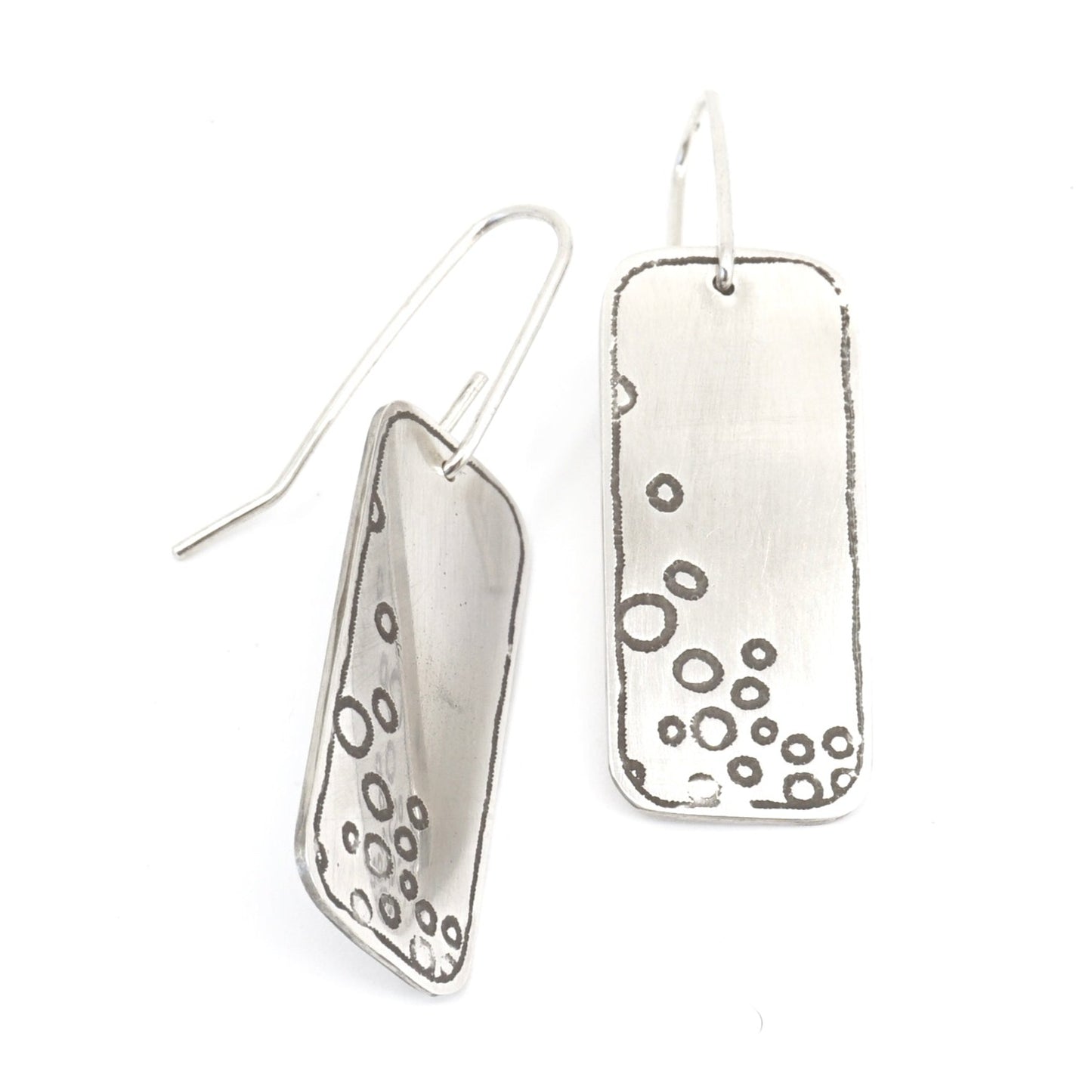 Growling Grass Frog Pattern Etched Rectangular Sterling Silver Drop Earrings