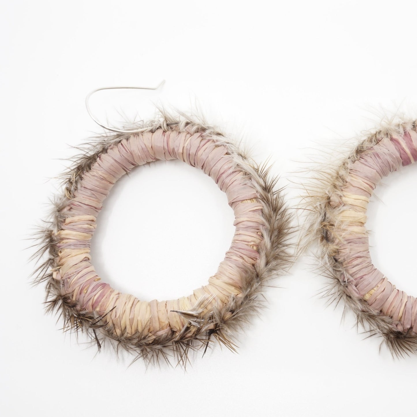 Mulla Mulla Flower Emu Feather Raffia Hoop Earrings