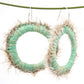 Green Looper Moth Emu Feather Raffia Hoop Earrings